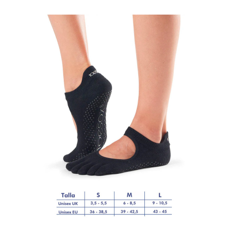 Calcetines de yoga ToeSox Bellarina negro con dedos