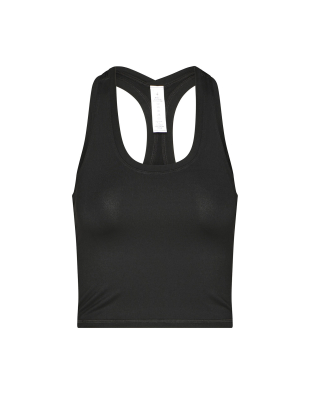 Top corto de yoga negro con espalda nadadora