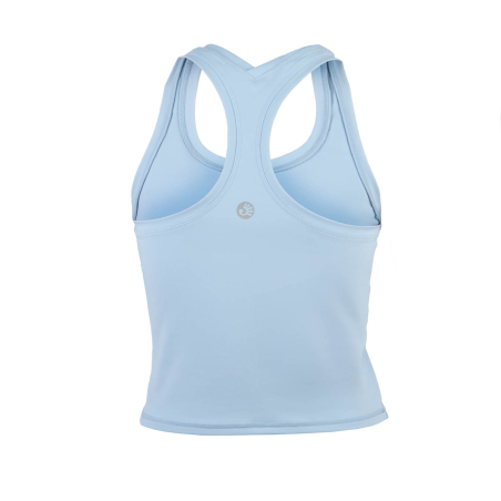 Top corto de yoga azul con espalda nadadora