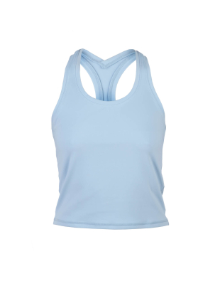 Top corto de yoga azul con espalda nadadora