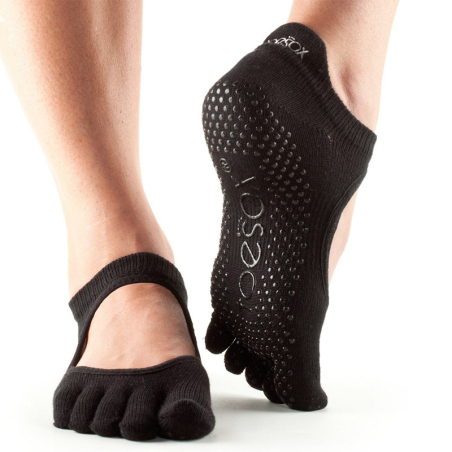 Calcetines de yoga ToeSox Bellarina negro con dedos
