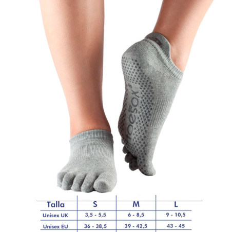 Calcetines Yoga ToeSox Low Rise Gris con Dedos