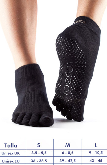 Calcetines de yoga ToeSox Ankle negro con dedos