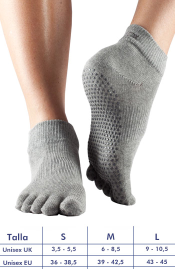 Calcetines de yoga ToeSox Ankle grises con dedos